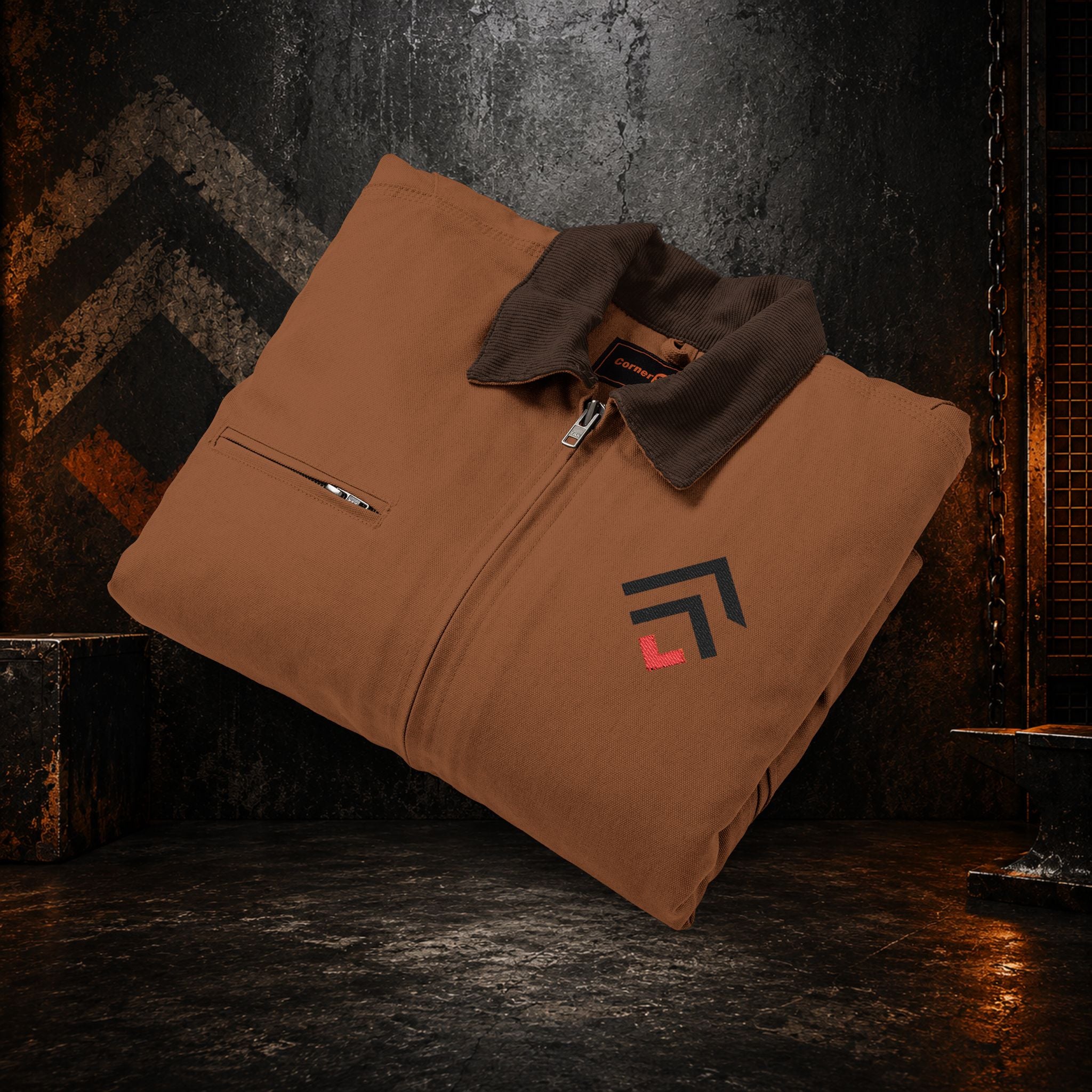 FOUNDRY Duck Cloth Work Jacket — Durable Brown Canvas Jacket with Zip Front
