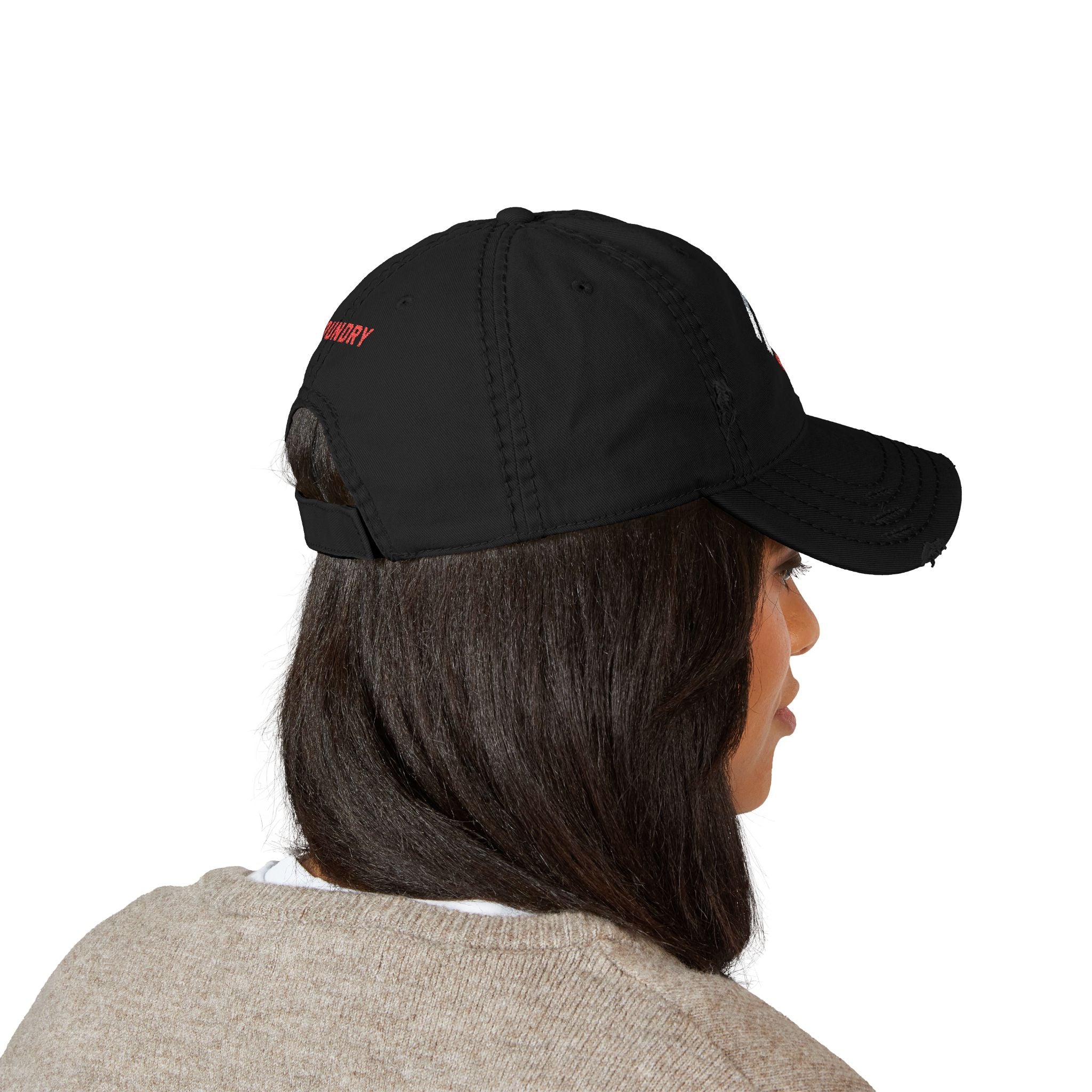 Foundry Distressed Embroidered Dad Hat — Minimal Chevron Design