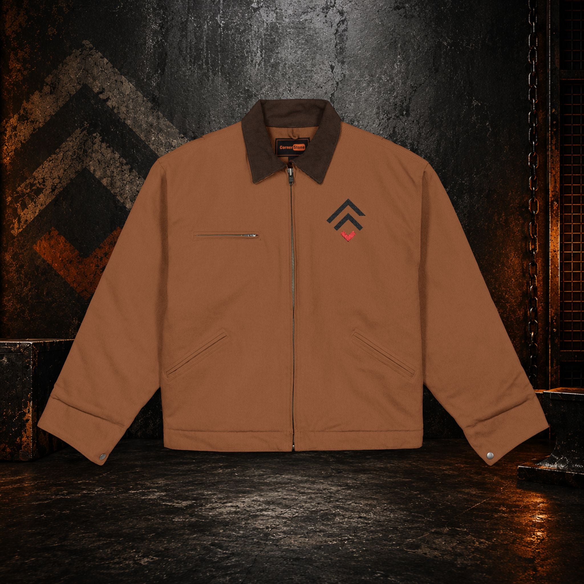 FOUNDRY Duck Cloth Work Jacket — Durable Brown Canvas Jacket with Zip Front