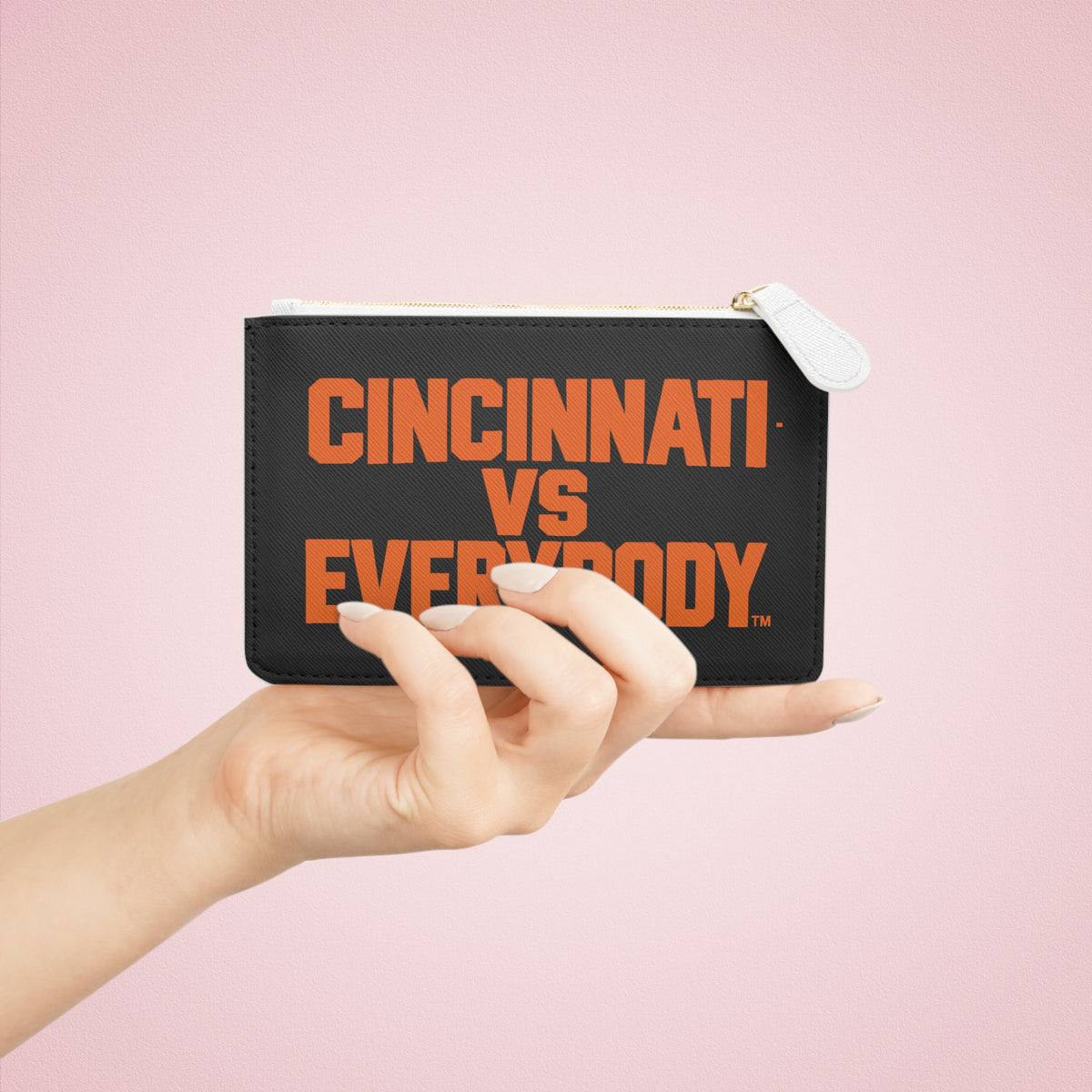 Cincinnati Vs Everybody Mini Clutch Bag — Black & Orange Zip Pouch for Fans