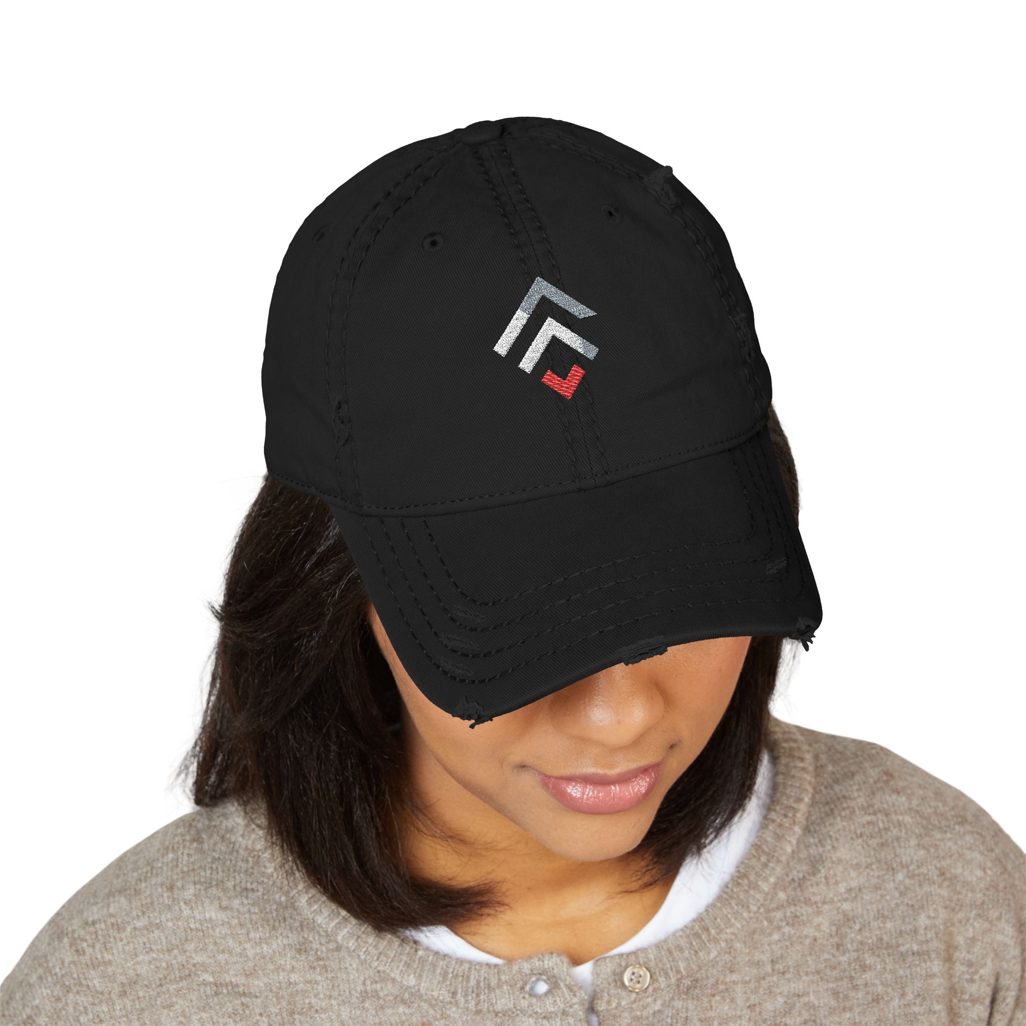 Foundry Distressed Embroidered Dad Hat — Minimal Chevron Design