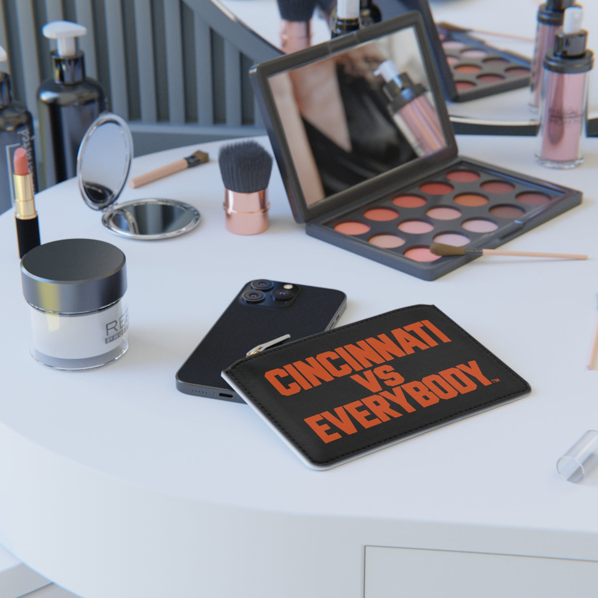 Cincinnati Vs Everybody Mini Clutch Bag — Black & Orange Zip Pouch for Fans