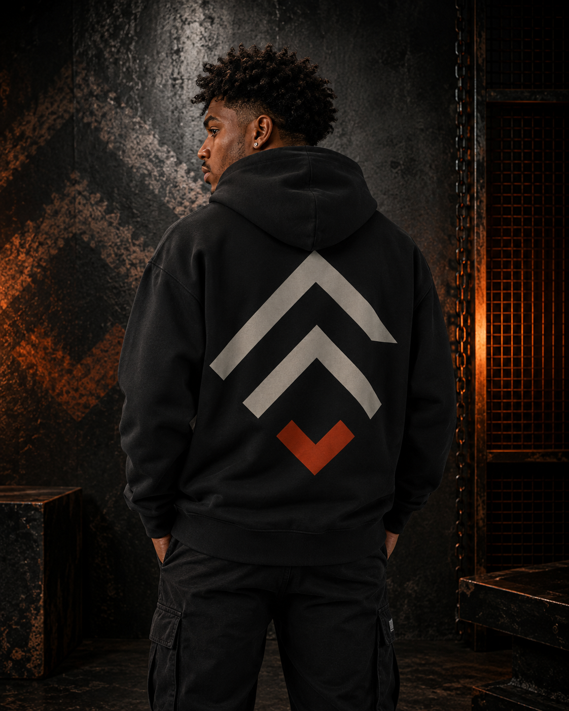 Foundry Chevron Arrow Graphic Hoodie — Minimalist Geometric Pullover