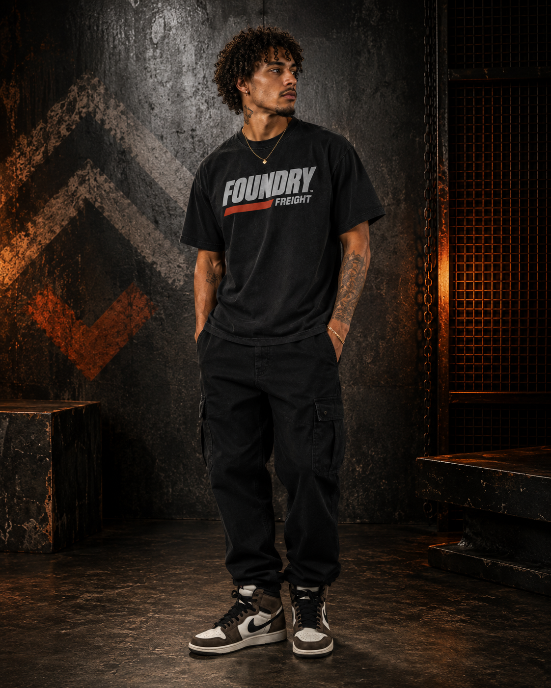 Foundry Freight Graphic Tee — Vintage Acid-Wash Oversized Shirt