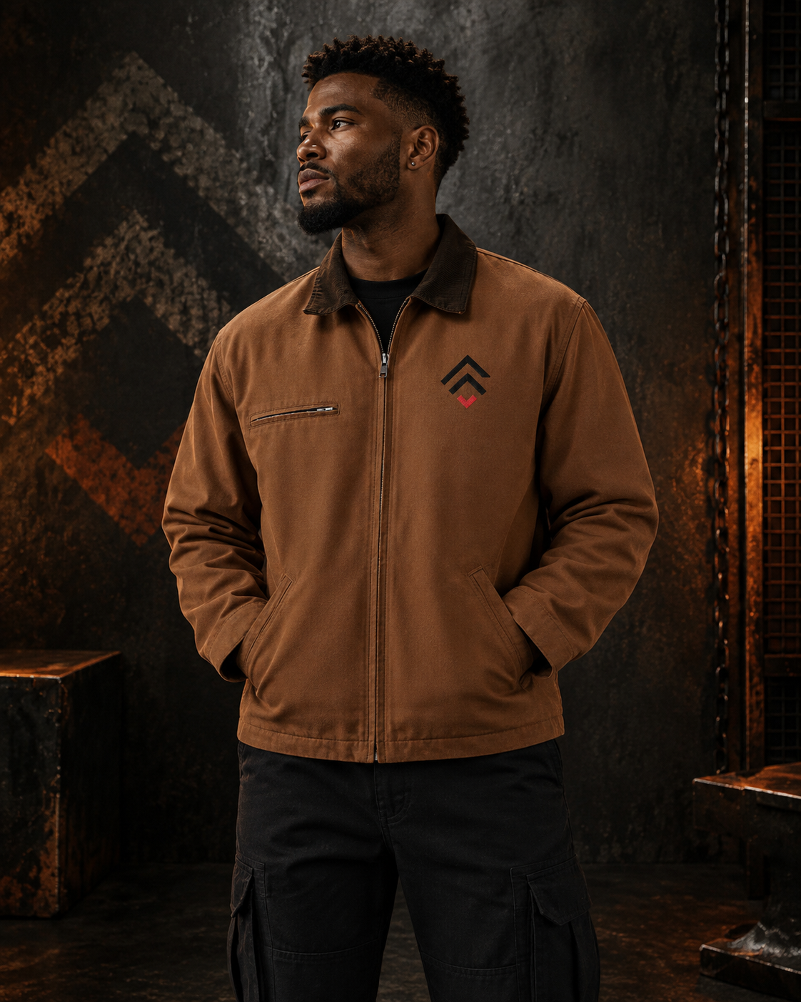FOUNDRY Duck Cloth Work Jacket — Durable Brown Canvas Jacket with Zip Front