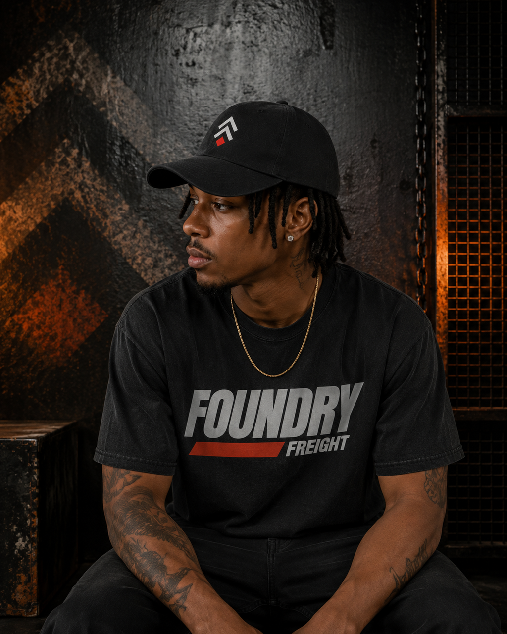 Foundry Distressed Embroidered Dad Hat — Minimal Chevron Design